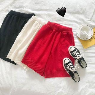 High-waist Plain Ribbed Knit Shorts