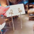 Knot Rhinestone Faux Pearl Dangle Earring A074 - 1 Pair - Gold - One Size