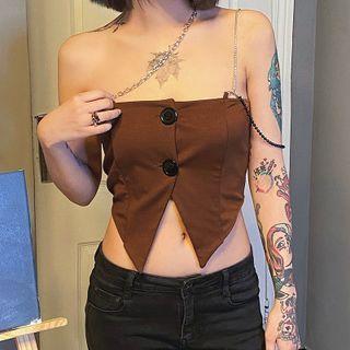 Chain Strap Button-up Cropped Camisole Top