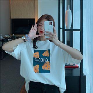 Short-sleeve Cheese Print T-shirt White - One Size