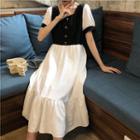 Color-block Loose-fit Short-sleeve Dress As Figure - One Size