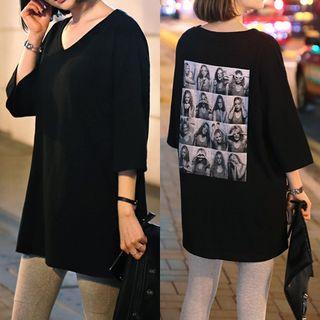 Printed-back V-neck T-shirt