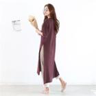 Elbow-sleeve Slit-side Dip-back Long T-shirt Dress