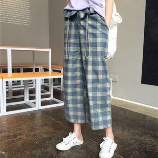 Check Cropped Wide-leg Pants