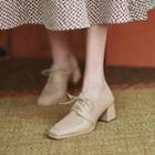 Plain Faux Leather Lace-up Chunky Heel Shoes