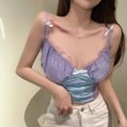 Two-tone Lace-trim Camisole Top Purple - One Size