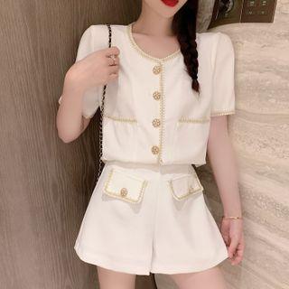 Short-sleeve Button-up Blouse / Shorts