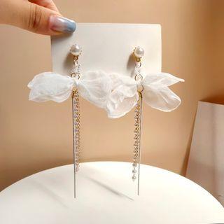 Sterling Silver Faux Pearl Ribbon Drop Earring