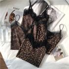 Leopard Printed Panel Lace V-neck Camisole Top