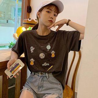 Short-sleeve Outer Space Print T-shirt