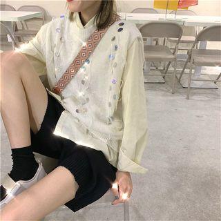 Sequined Knit Vest / Plain Long-sleeve Shirt