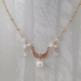 Wings Rhinestone Faux Pearl Pendant Alloy Necklace 1 Pc - Rose Gold - One Size