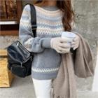 Nordic-pattern Wool Blend Sweater
