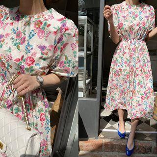 Gathered Long Blossom Dress