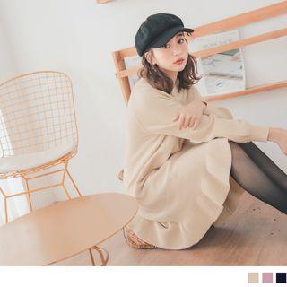 Frill-hem Long Sleeve Knit Dress