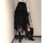 High-waist Asymmetric Mesh A-line Skirt