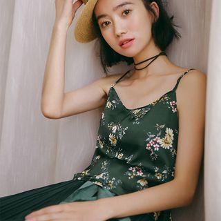 Spaghetti Strap Floral Print Top Green - One Size
