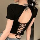 Short-sleeve Open Back Lace Up T-shirt