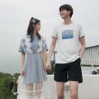 Couple Matching Short-sleeve T-shirt / A-line Midi Dress