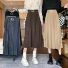 High-waist Pleated Corduroy A-line Skirt