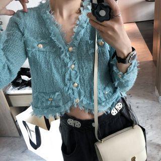 Fringed Trim Cropped Cardigan