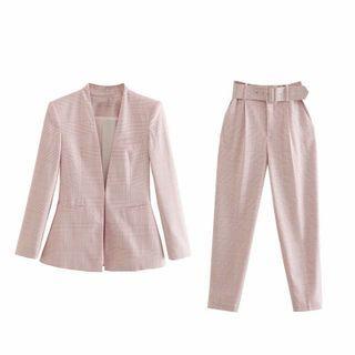 Plaid Blazer / Cropped Harem Pants