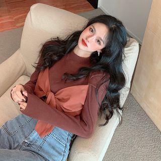 Crewneck Color-block Bow Knit Top