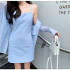 See-through Long-sleeve Loose-fit Shirt / Check Slim-fit Sleeveless Dress