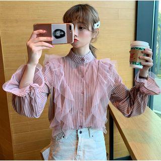 Stand Collar Corduroy Striped Shirt