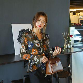 Tie-front Printed Chiffon Top