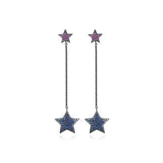 Simple Temperament Plated Black Star Tassel Earrings With Blue Cubic Zirconia Black - One Size
