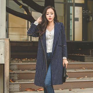 Metal-button Double-breasted Pinstripe Coat