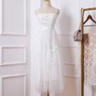 Spaghetti Strap Butterfly Applique Mesh Dress