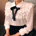 Frilled Chiffon Blouse With Tie