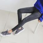 Fray-hem Brushed-fleece Lined Skinny Jeans