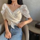 Short-sleeve V-neck Tie-waist Cropped Blouse