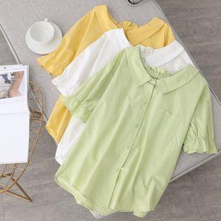 Short-sleeve Peter Pan-collar Ruffle-trim Blouse