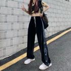 Button Split Velvet Straight Leg Pants