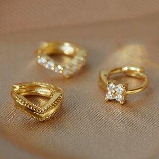 Set Of 3: Rhinestone Ear Cuff + Plain Ear Cuff Set Of 3 - Gold - One Size