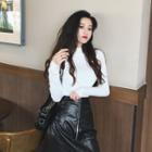 Mock-neck Buttoned Top / Reversible Asymmetric Skirt
