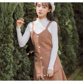 Long-sleeve Knit Top / Midi Pinafore Dress