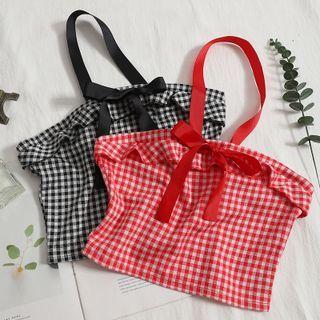 Halter-neck Bow Check Camisole Top