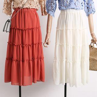Ruffled-trim Chiffon A-line Skirt