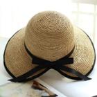 Bow Accent Straw Bucket Hat As Shown In Figure - One Size