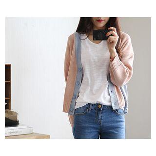 Drop-shoulder Color-block Cardigans