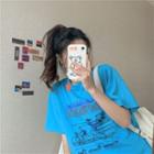 Short-sleeve Printed T-shirt Aqua Blue - One Size