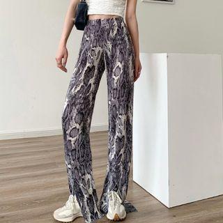 Snakeskin Print Wide Leg Pants Gray - One Size