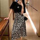 Flower Embroidered Short-sleeve T-shirt / Flower Print Blouse / A-line Skirt / Shift Dress