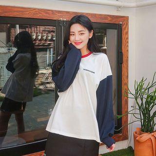 Color-block Letter Embroidered Sweatshirt