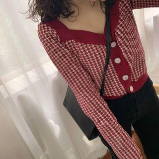 Houndstooth Cropped Cardigan